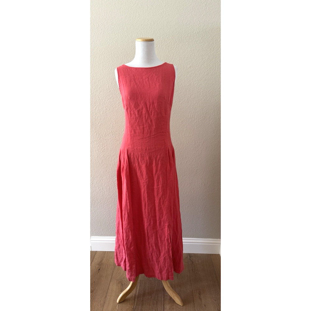 Yuvita Linen Long Dress M Coral Sleeveless Pullover Summer Comfort Casual 6808